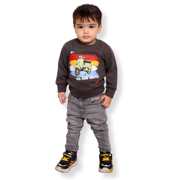 Kids Winter Beige Sweatshirt- On Two Wheels - 